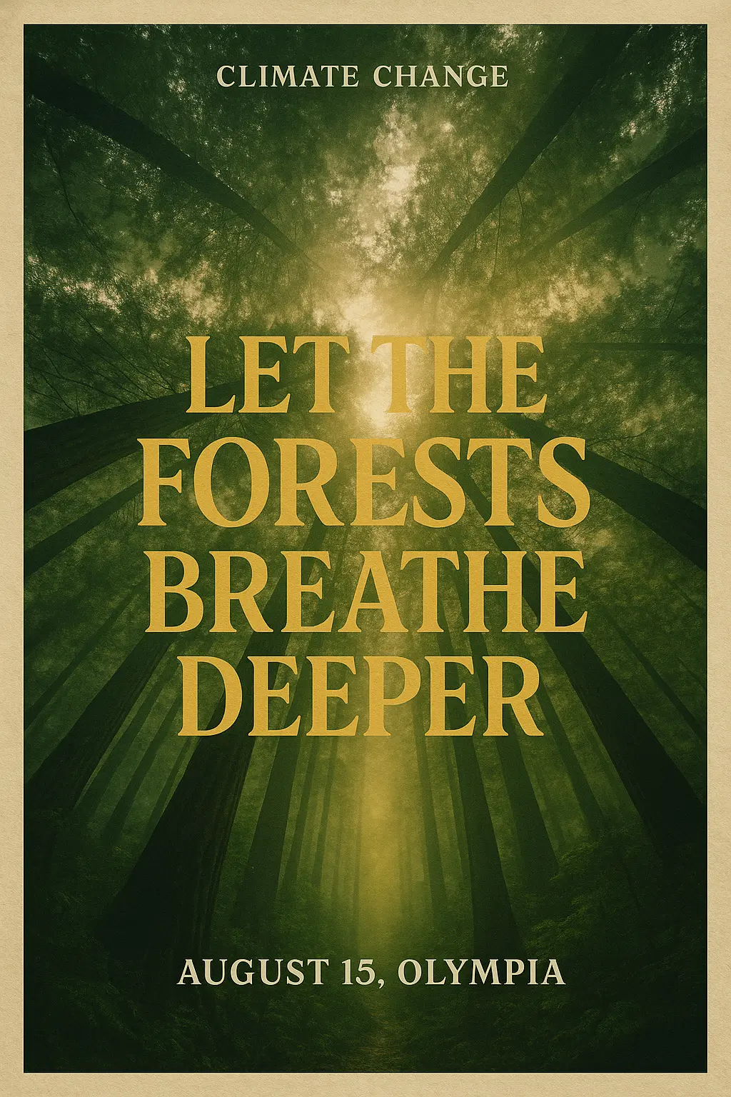 Towering forest-themed Climate Change Poster template with bold green message