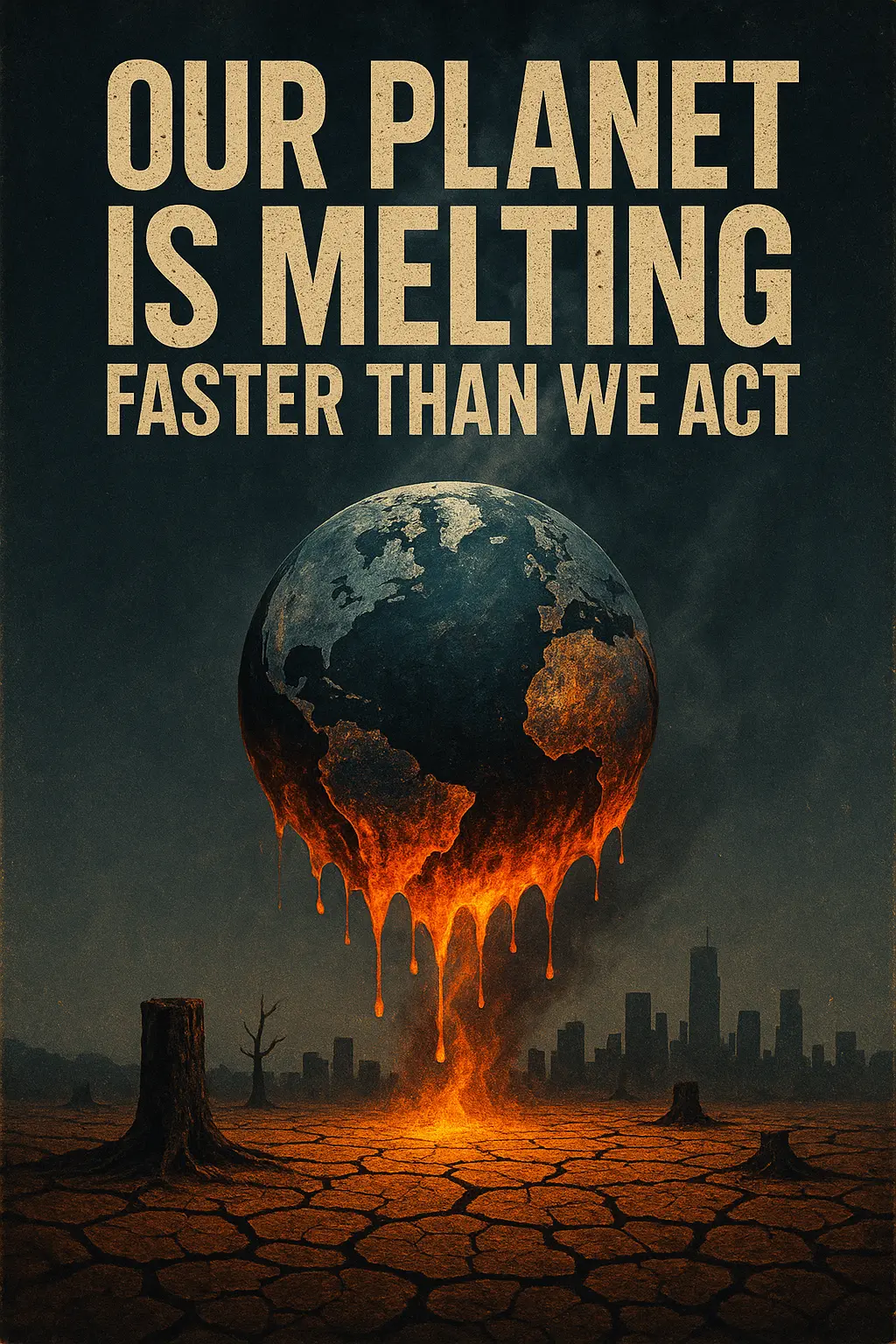 Melting Earth above scorched land Climate Change Poster template