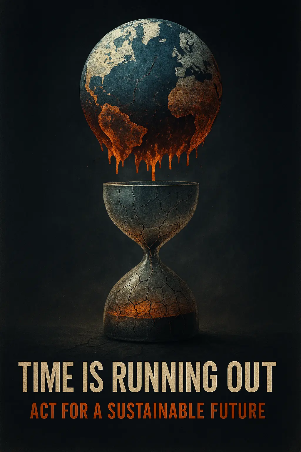 Climate Change Poster template with melting Earth above hourglass