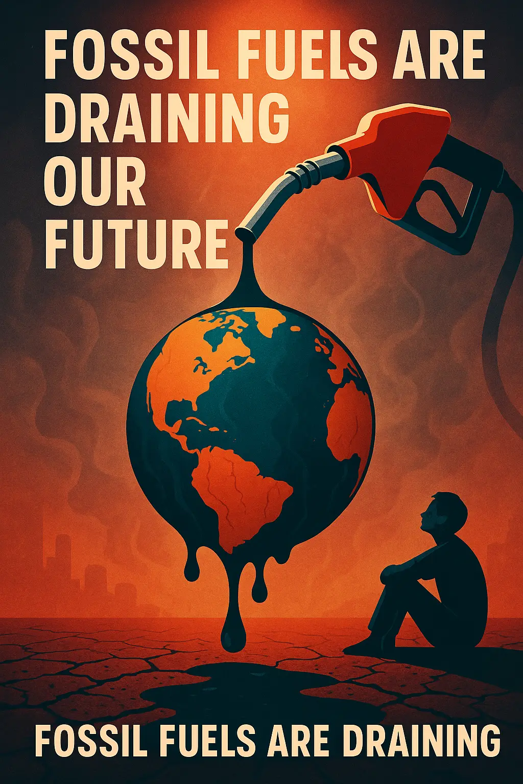 Climate Change Poster template with melting Earth and gas pump