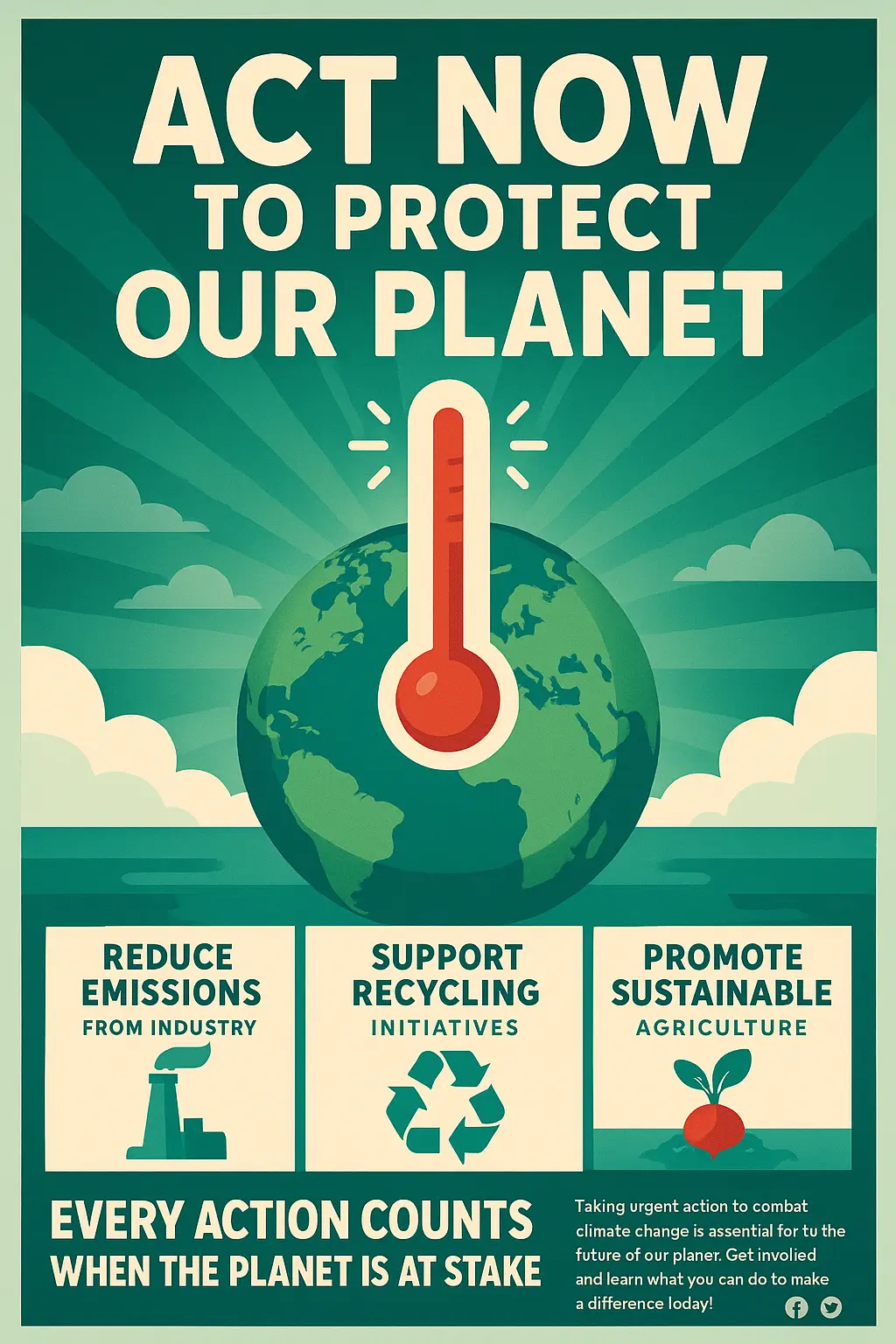 Modern Climate Change Poster template with thermometer and eco icons