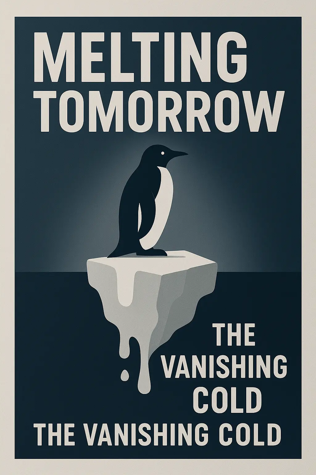 Climate Change Poster template with penguin on melting ice