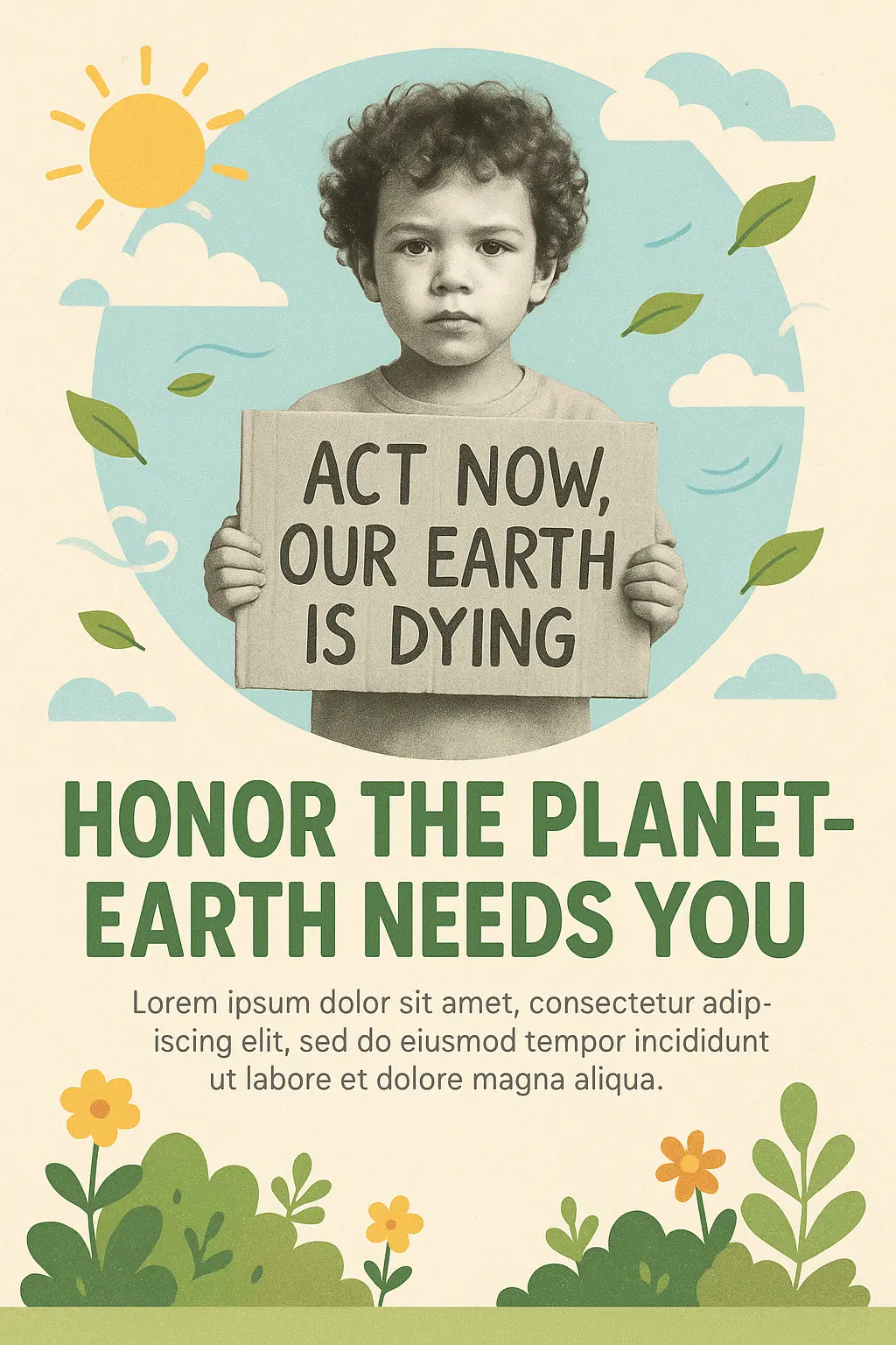 Climate Change Poster template with child activist and bold eco message