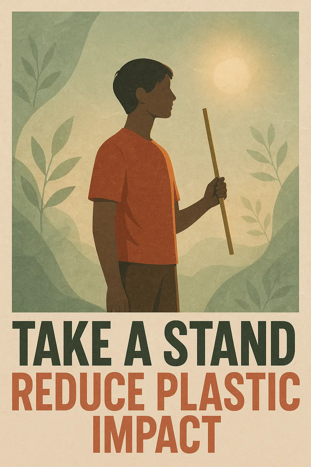 Climate Change Poster template featuring a person with bamboo straw.