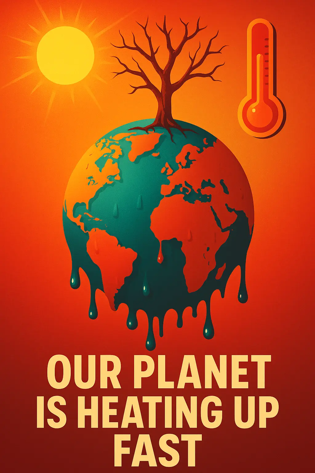 Melting Earth Climate Change Poster template with rising heat theme
