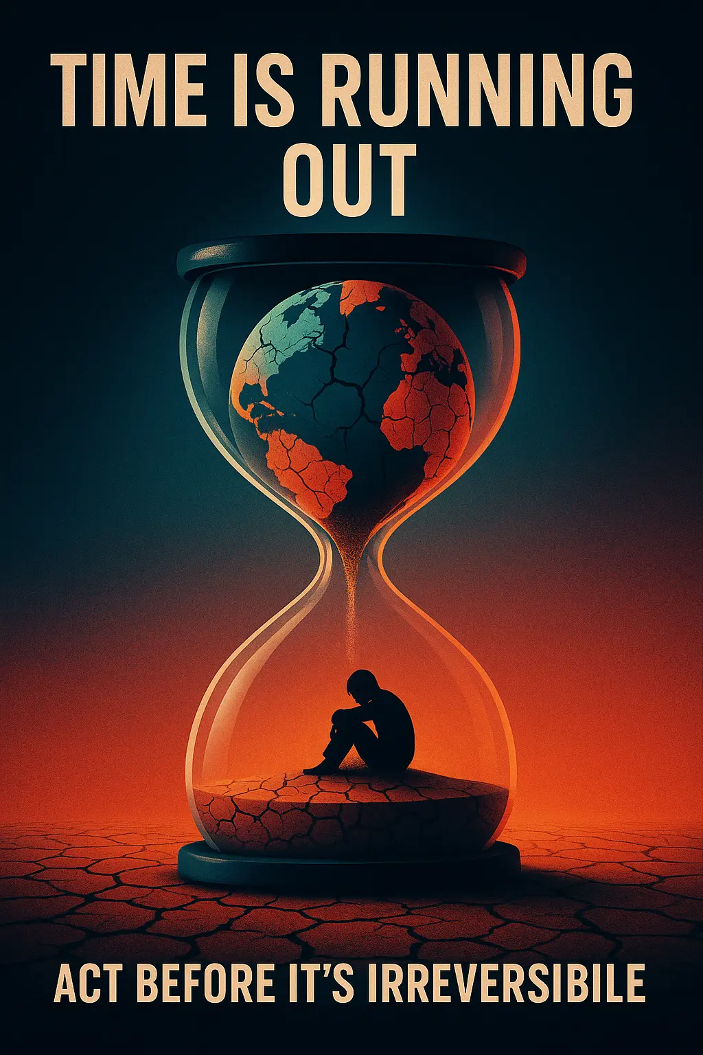 Climate Change Poster template with melting Earth inside hourglass