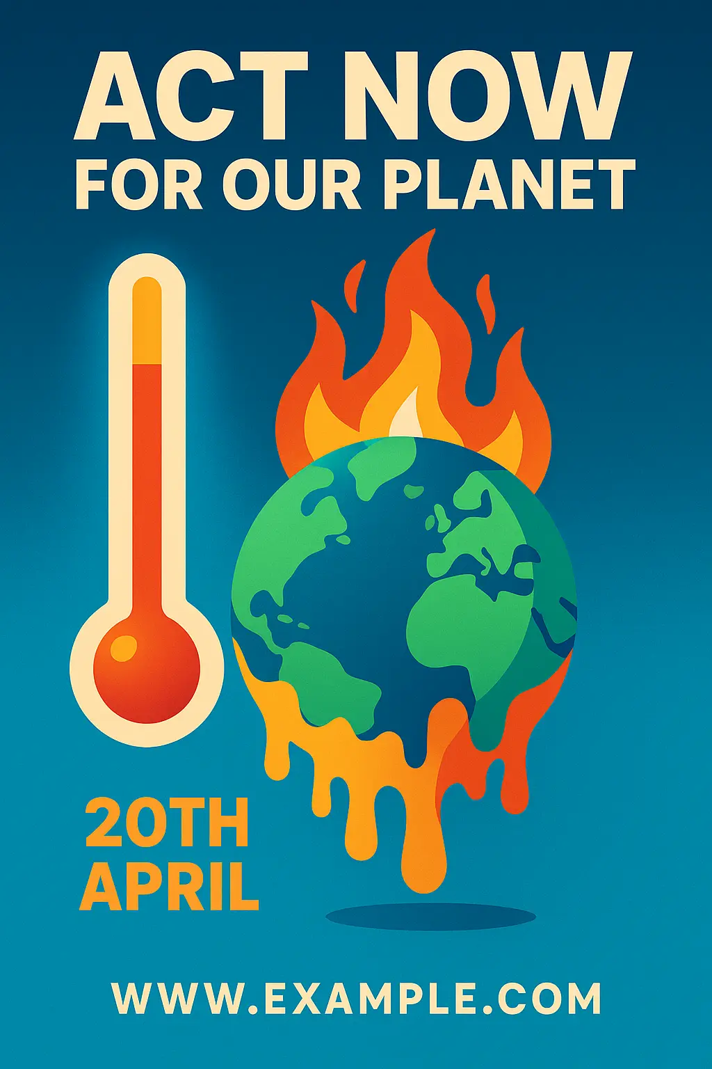 Climate Change Poster template with melting globe and temperature gauge