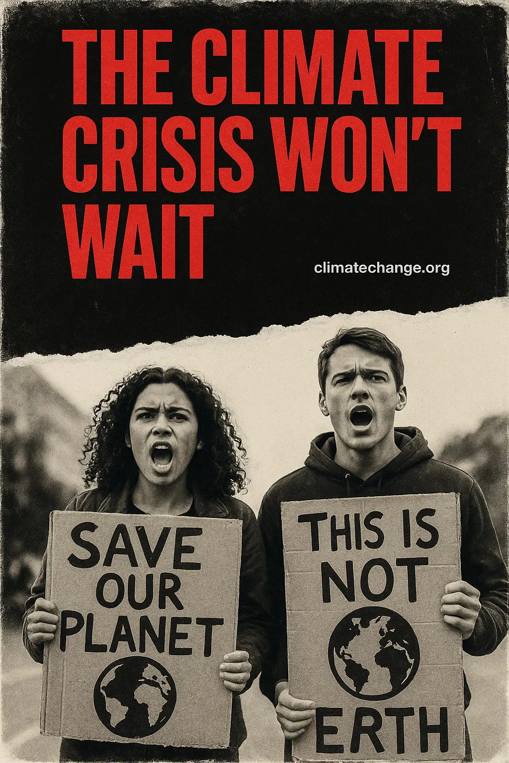 Bold Climate Change Poster template with youth protest visuals