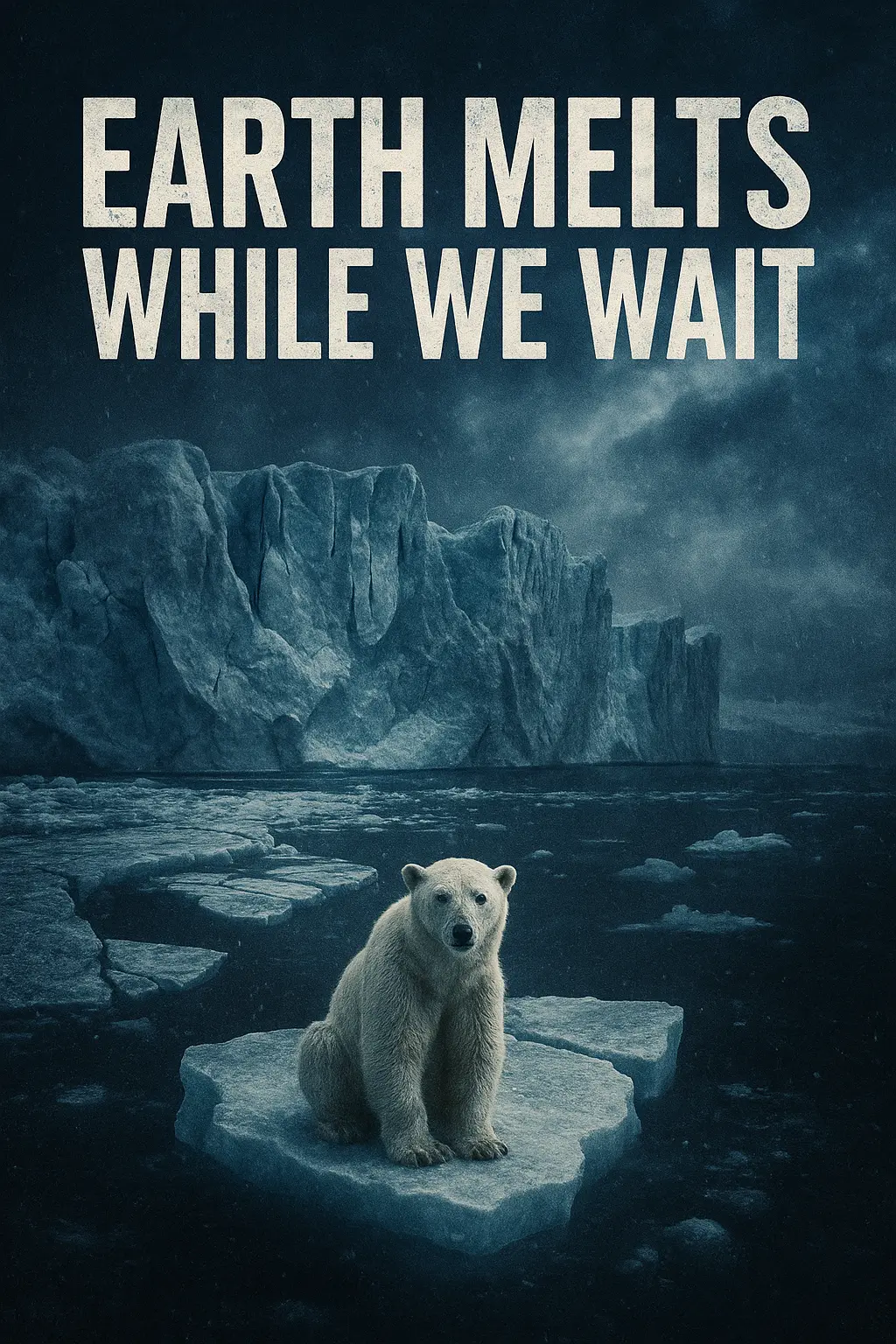 Climate Change Poster template with polar bear on melting ice