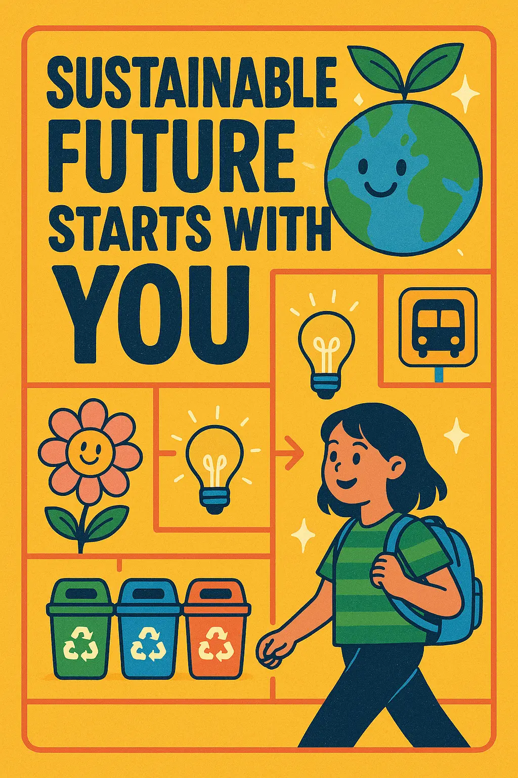 Colorful Climate Change Poster template with eco-friendly tips and icons
