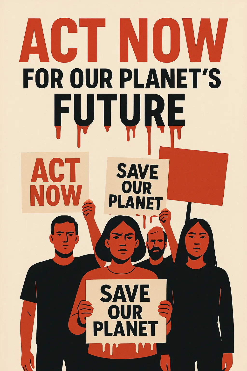 Climate Change Poster template featuring diverse activists holding environmental protest signs
