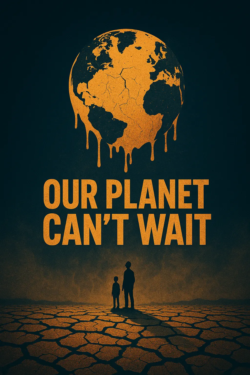 Climate Change Poster template with melting Earth and cracked land