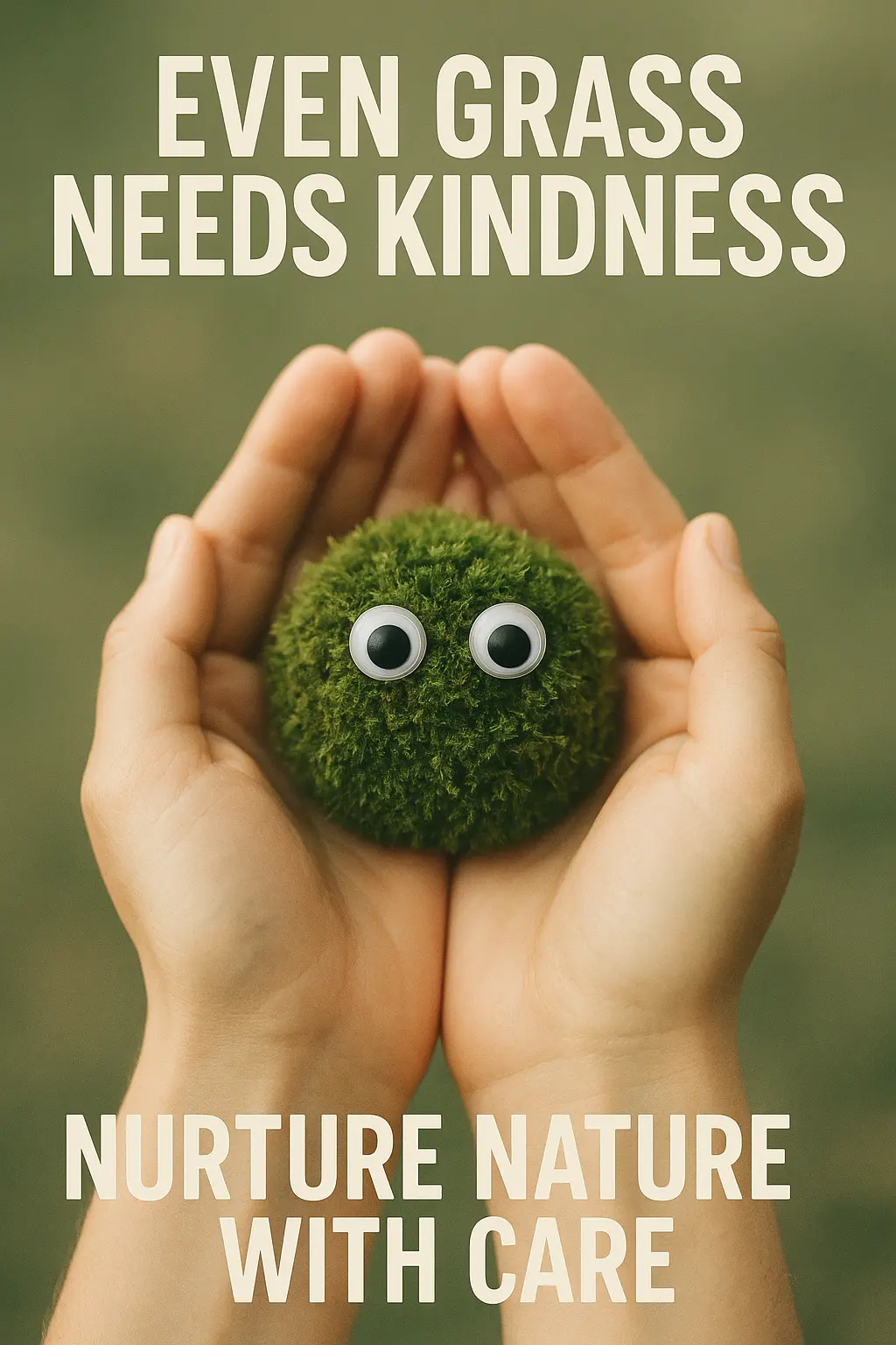 Climate Change Poster template with moss ball cradled in hands