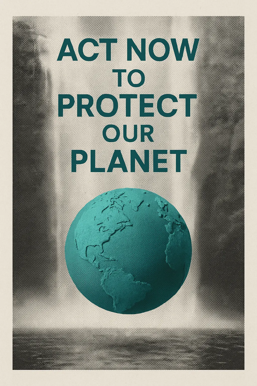 Modern Climate Change Poster template with teal globe and waterfall