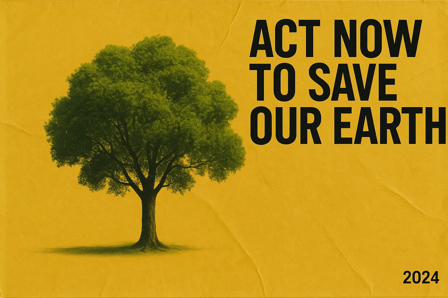Climate Change Poster template with cracked earth globe and green leaves.