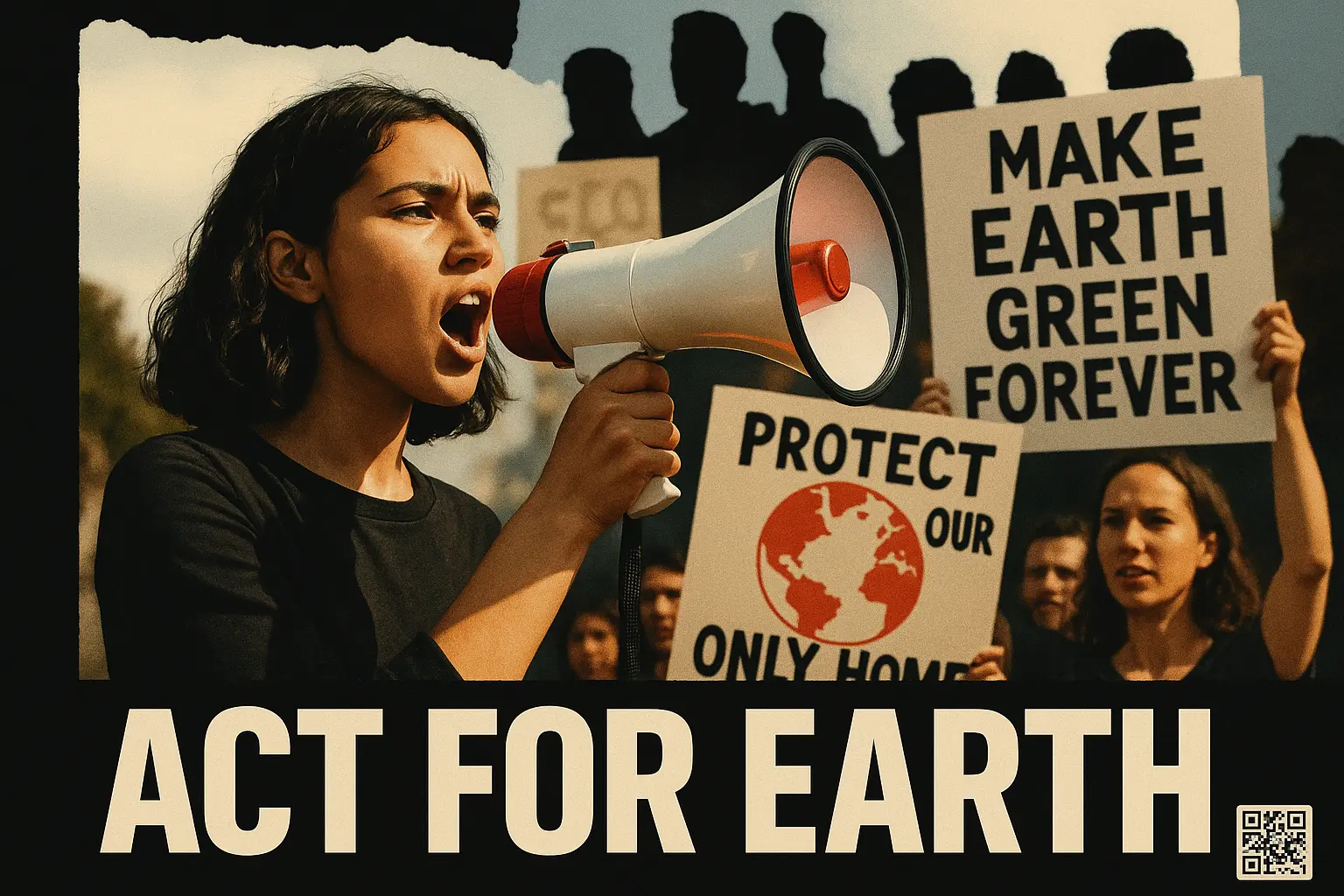 Climate Change Poster template with polluted Earth and industrial decay