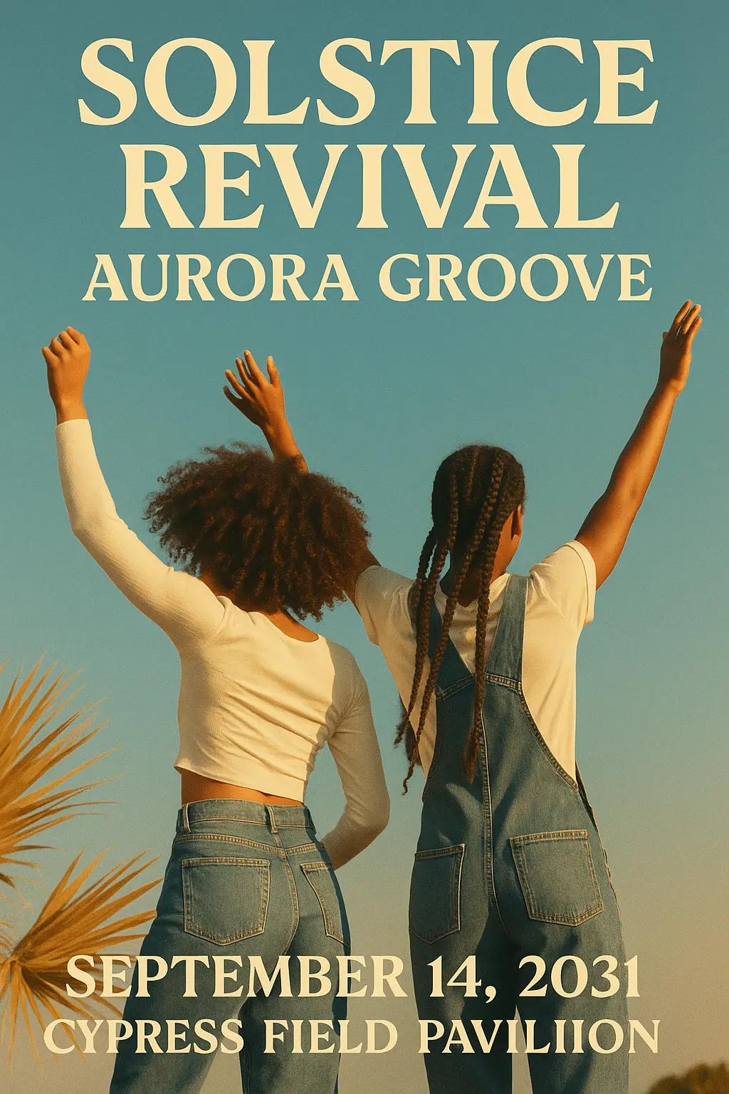 Concert Poster template with two women dancing under blue sky