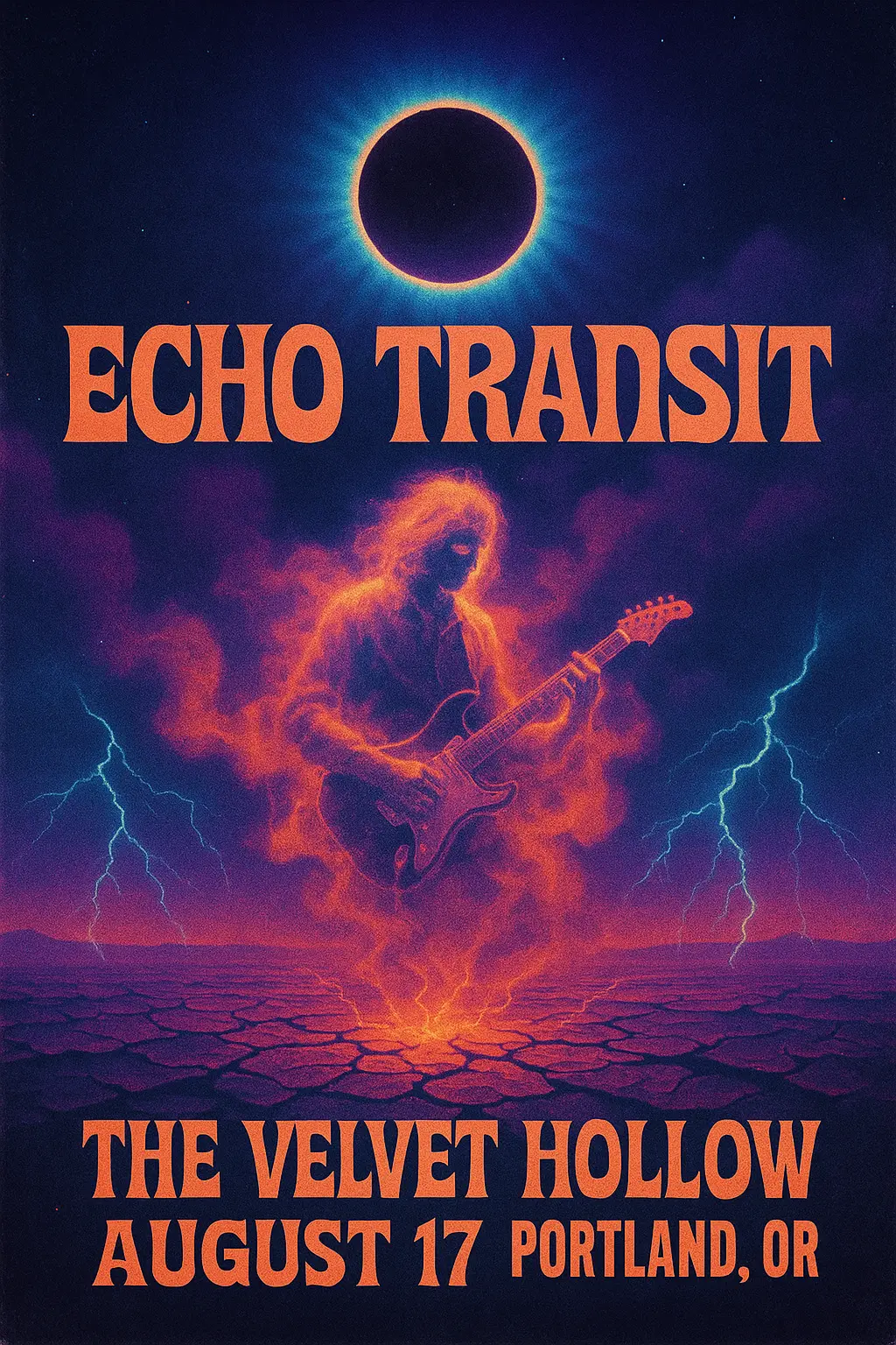 Retro-futurist Concert Poster template with lunar eclipse and neon hues