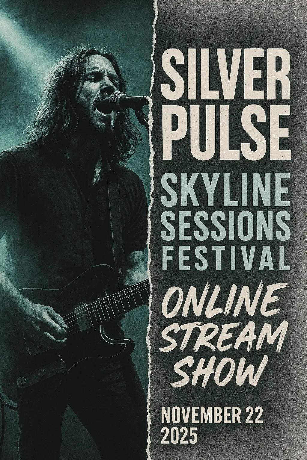 Modern Concert Poster template with moody vocalist and torn texture