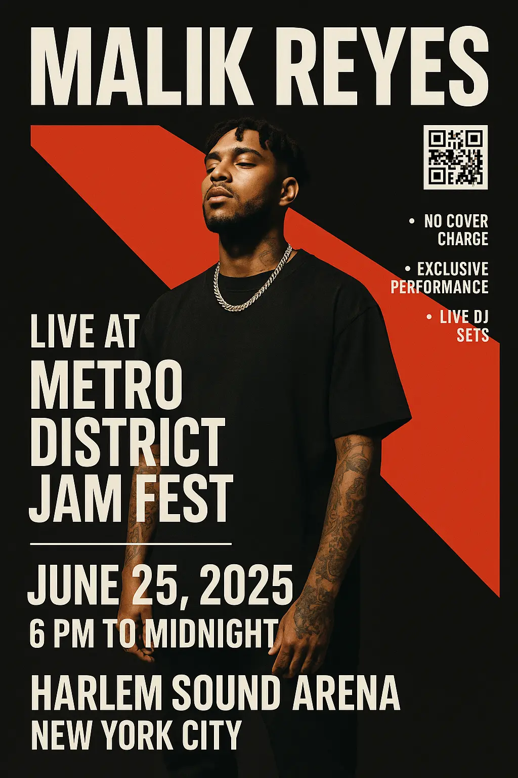 Modern Concert Poster template with bold red and urban vibe
