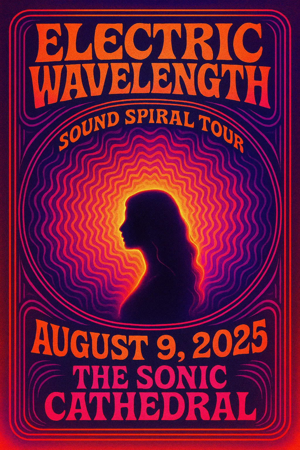 Psychedelic Concert Poster template with neon ripple patterns