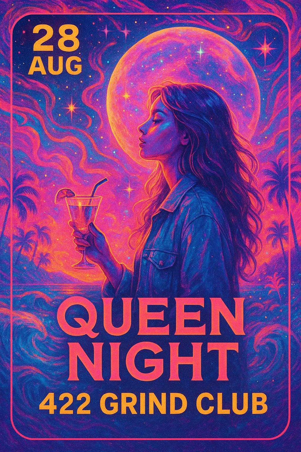 Concert Poster template with vibrant beach party theme and moon backdrop