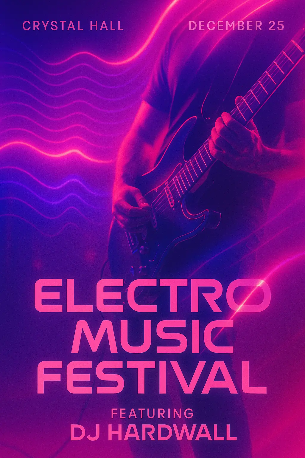 Concert Poster template featuring an electronic music festival with glowing lights and a musician