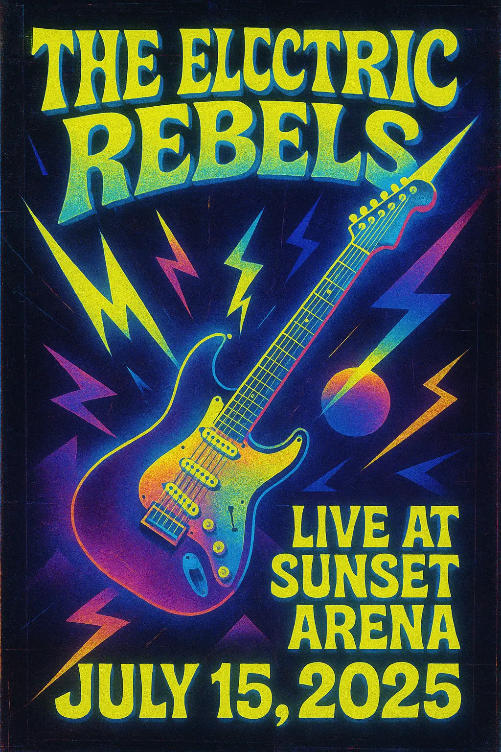 Concert Poster template for The Electric Rebels at Sunset Arena
