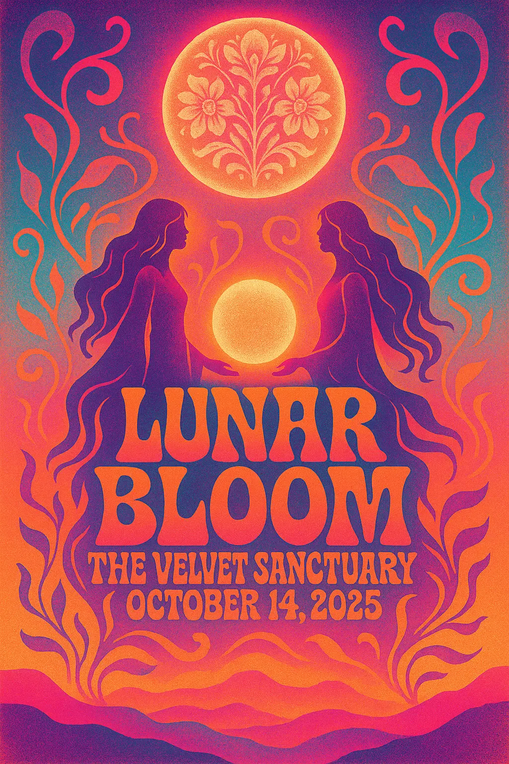 Psychedelic folk Concert Poster template with glowing surreal visuals