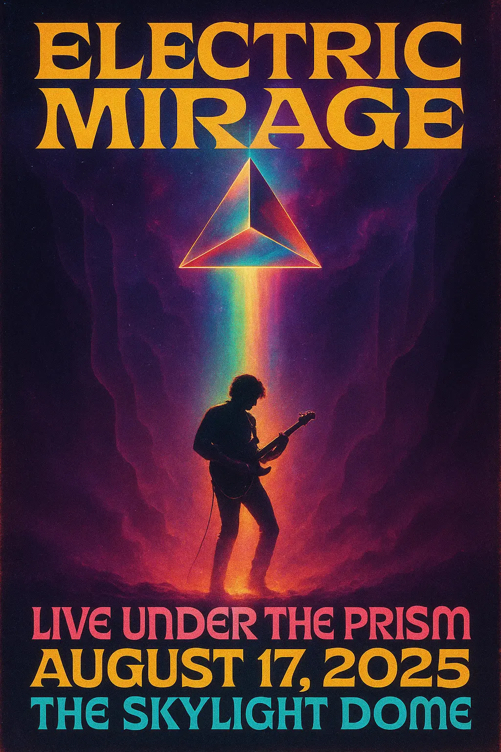 Retro-futuristic Concert Poster template with neon prism and spotlight