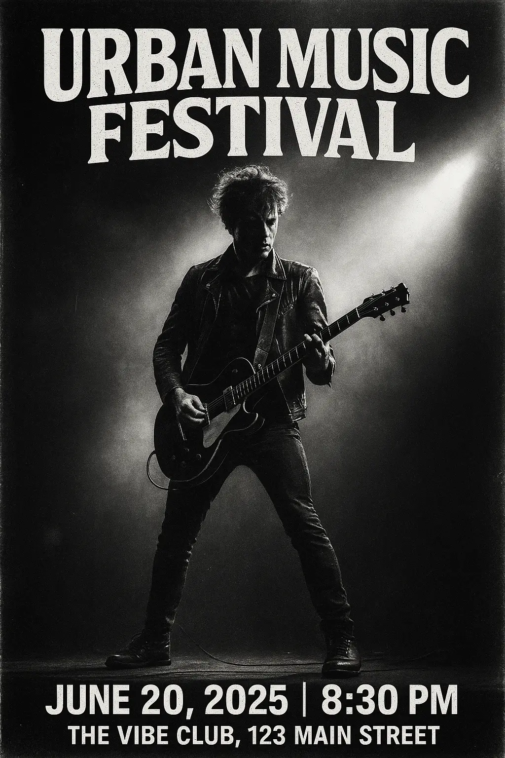 Concert Poster template featuring a musician performing live at a rock festival