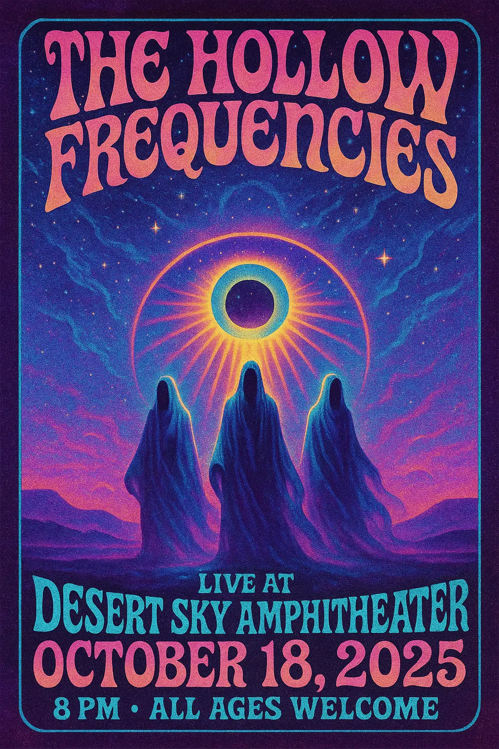 Psychedelic Concert Poster template with glowing cosmic portal