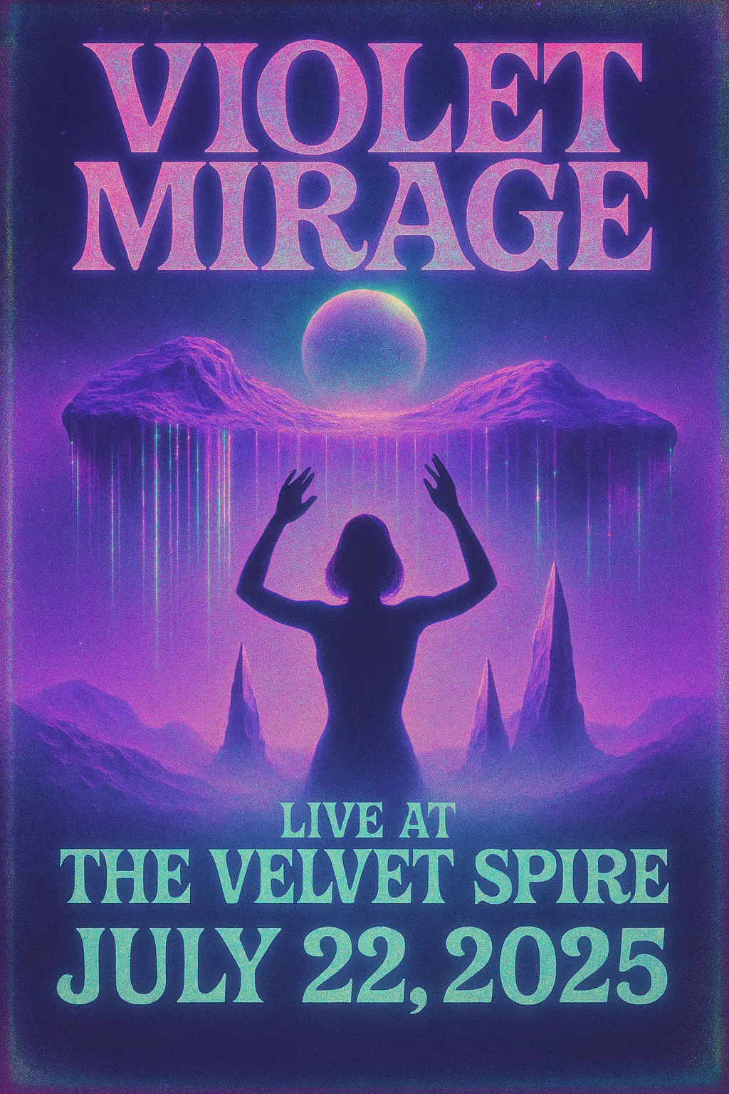 Dreamy surreal synthwave Concert Poster template with central female figure