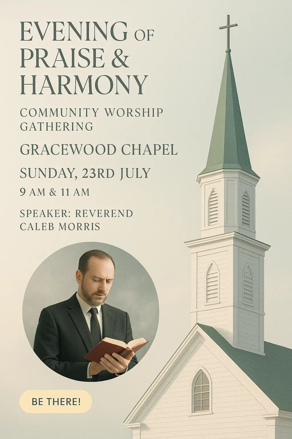 Modern spiritual Concert Poster template with church steeple and pastor