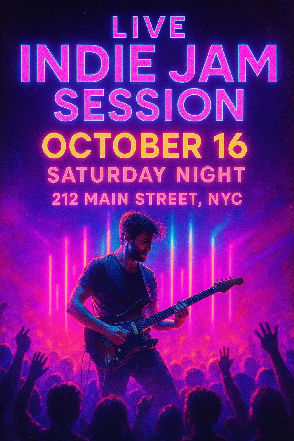 Concert Poster template with guitarist and neon lighting for an indie jam session