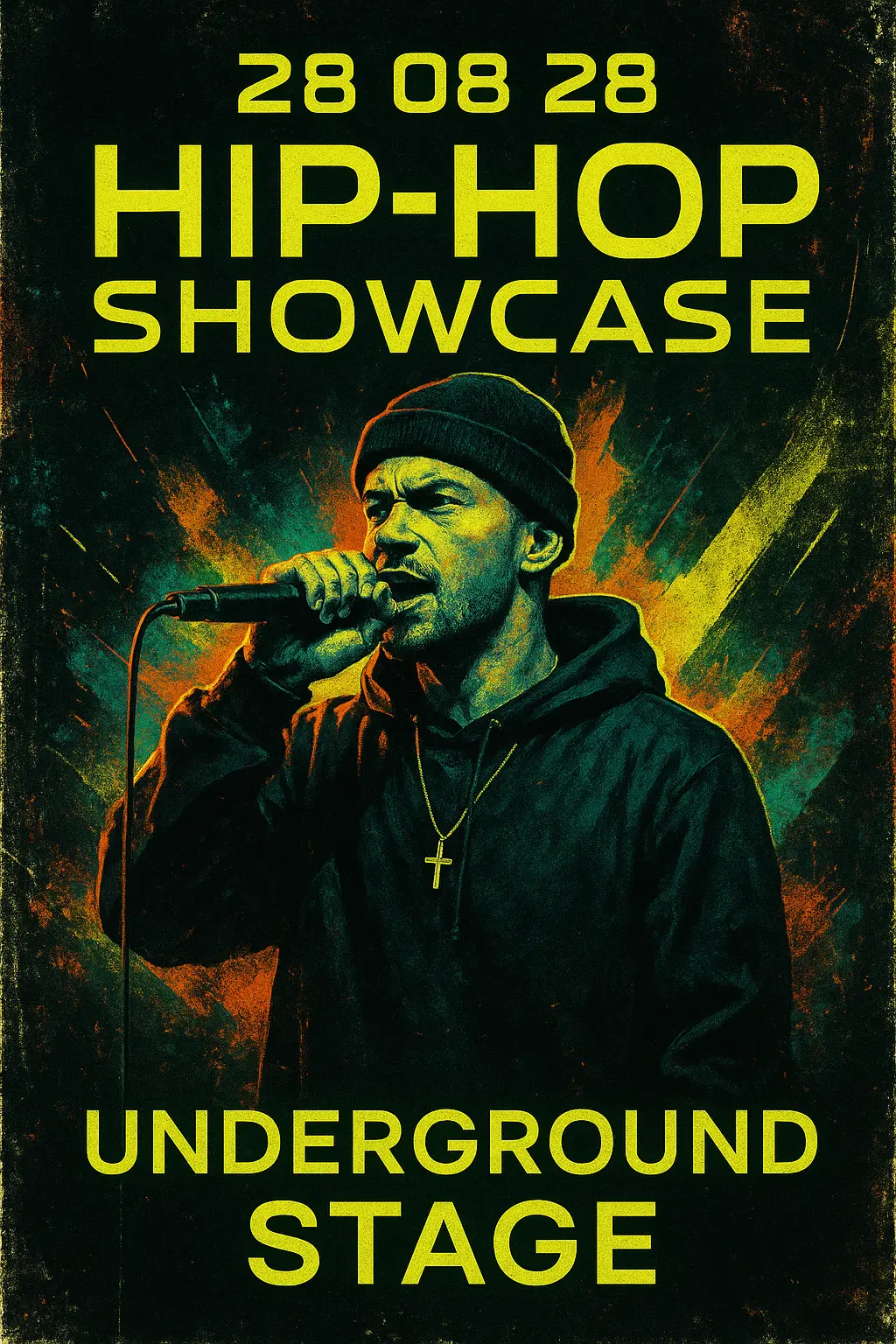 Hip-hop concert poster template with neon accents