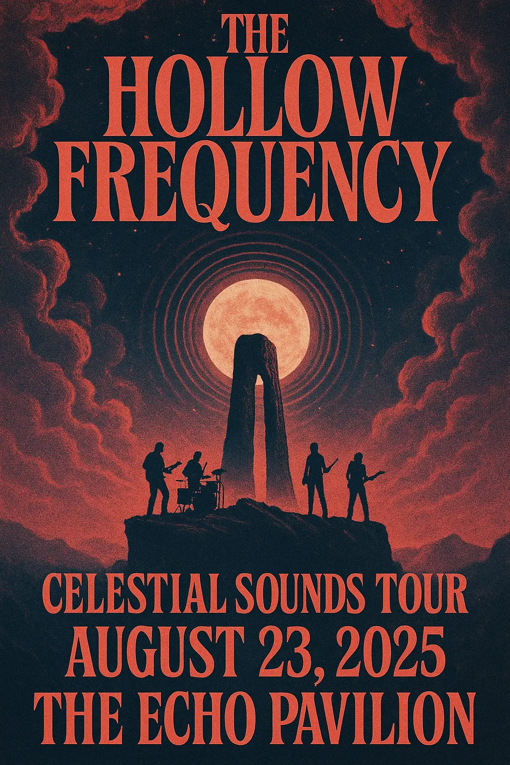 Retro-futuristic Concert Poster template with surreal moonlit monolith