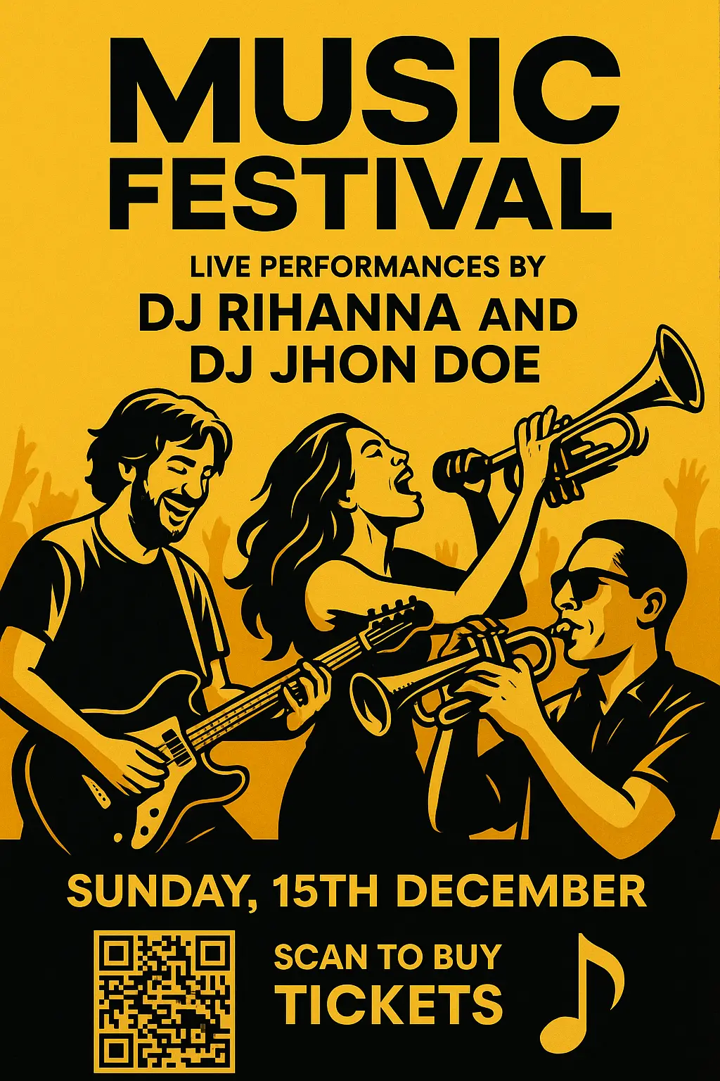Concert Poster template featuring vibrant musicians performing at a festival