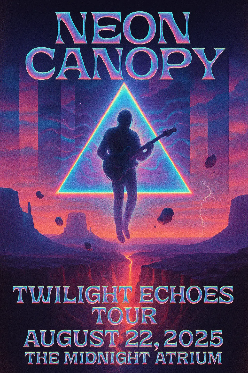 Surreal synth-rock Concert Poster template with neon and collage art