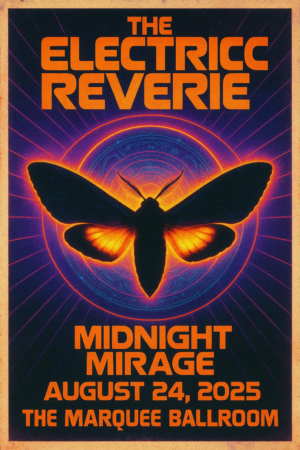 Psychedelic moth-themed Concert Poster template with retro glow