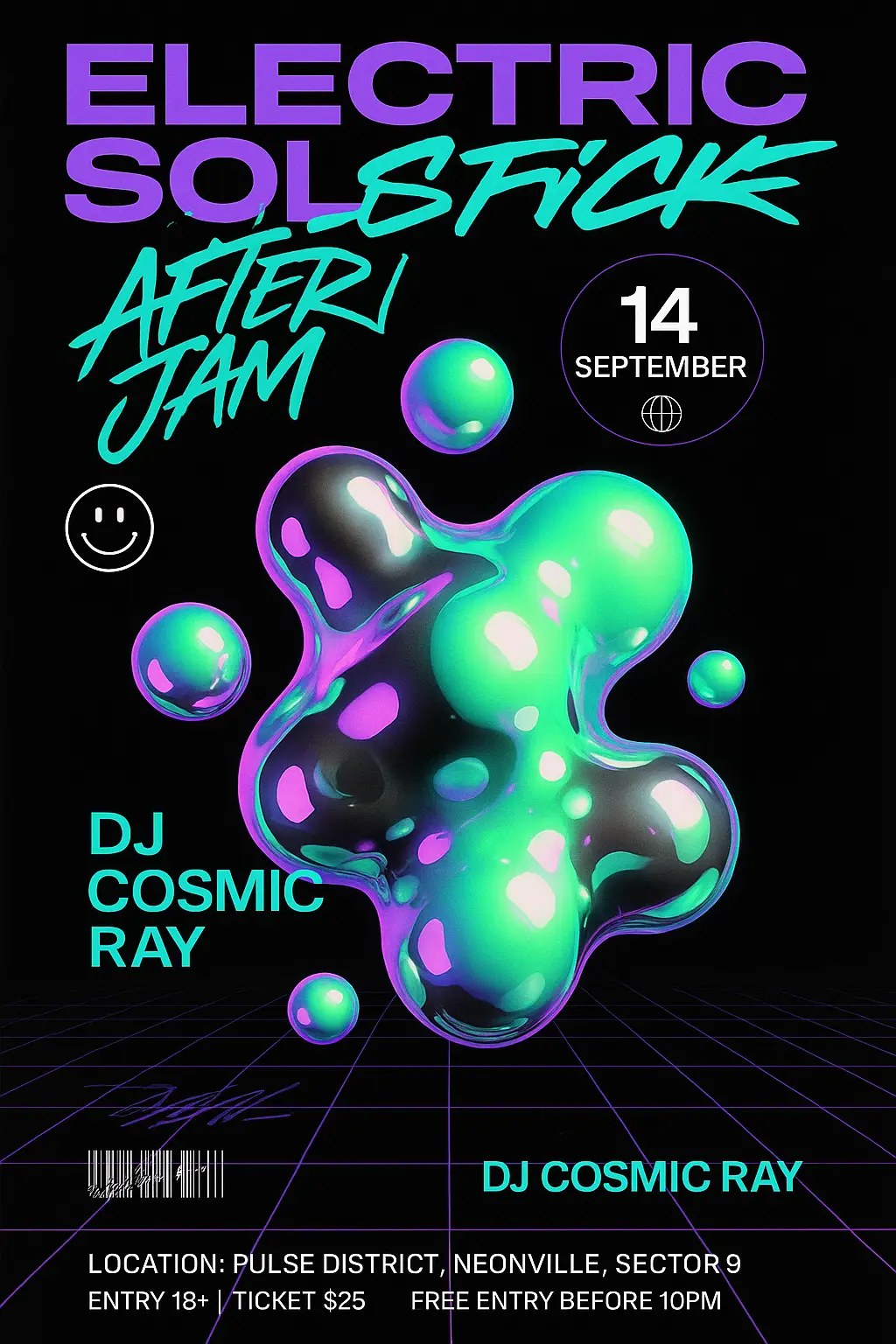 Cool Poster template with neon 3D blob and bold text