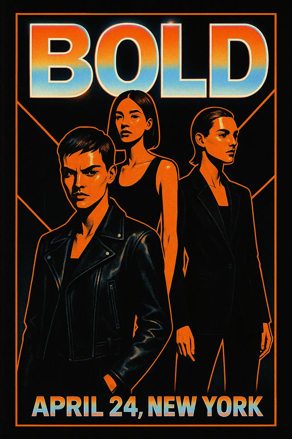 Cool Poster template featuring three models with bold fashion poses and striking typography