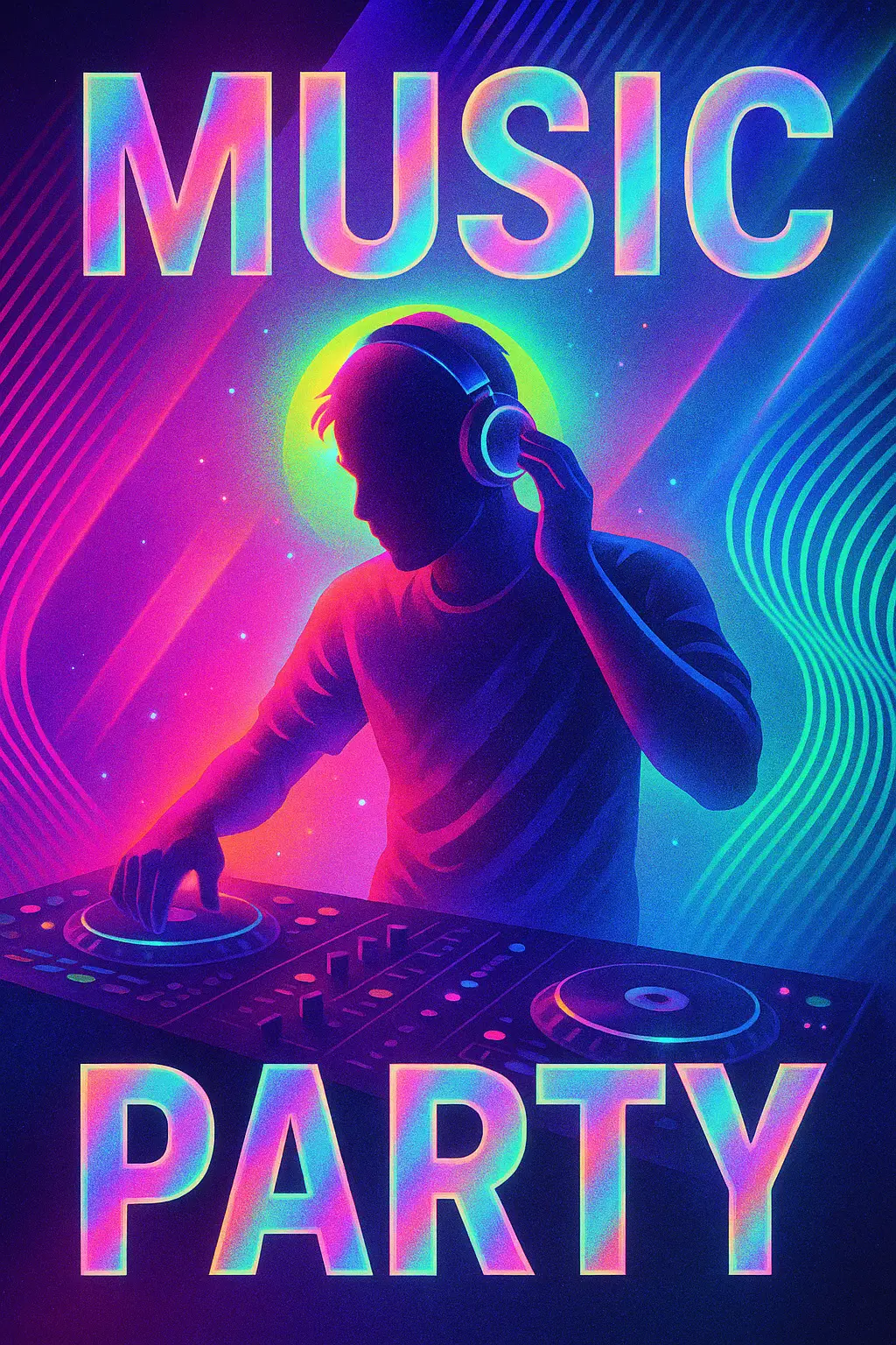Cool Poster template featuring vibrant music event design with bold neon gradients