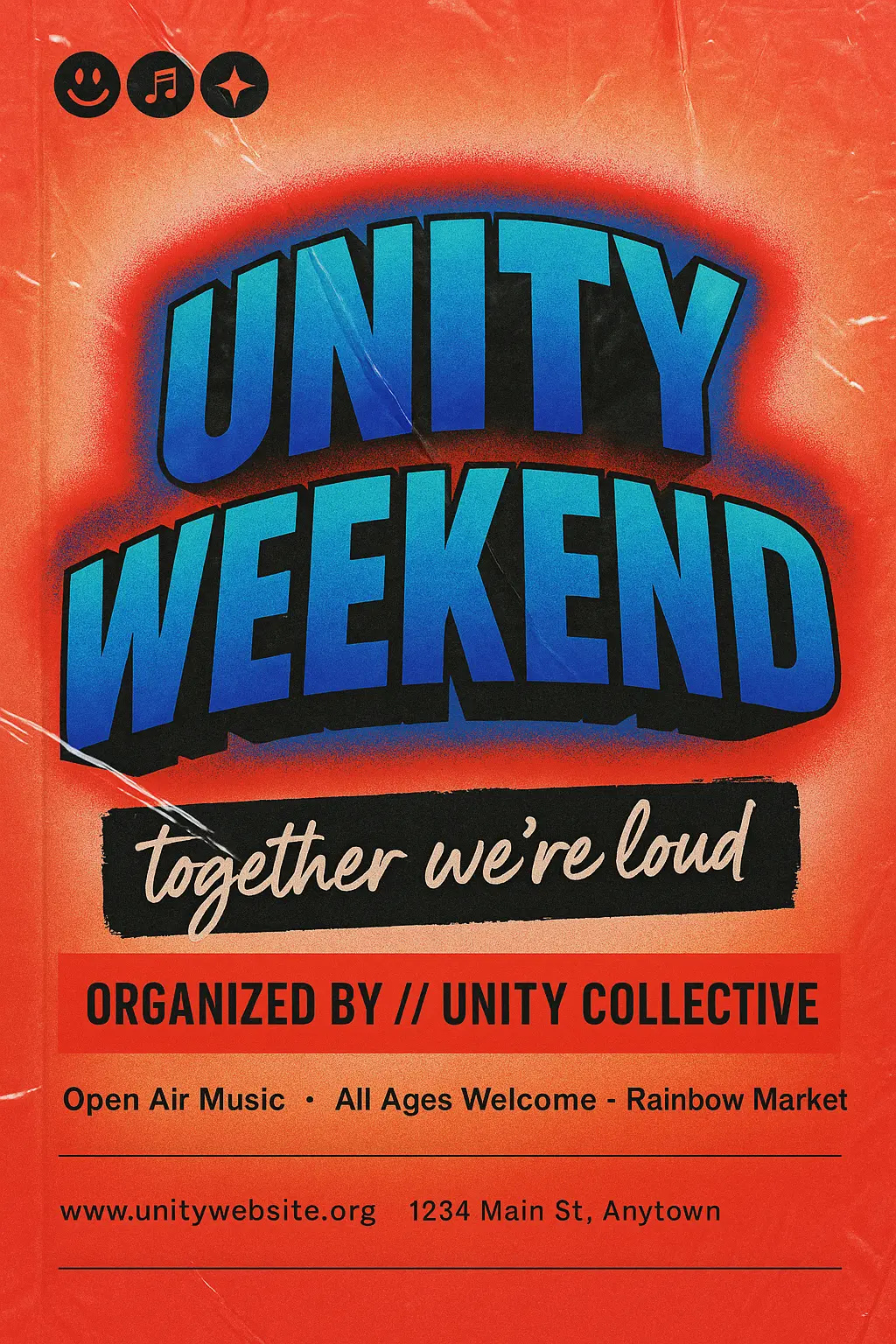 Cool Poster template with bold 3D text and neon spray effect