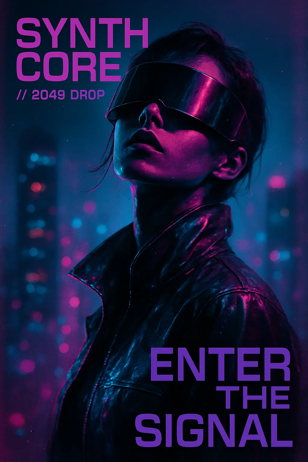 Cool Poster template with cyberpunk woman in neon visor