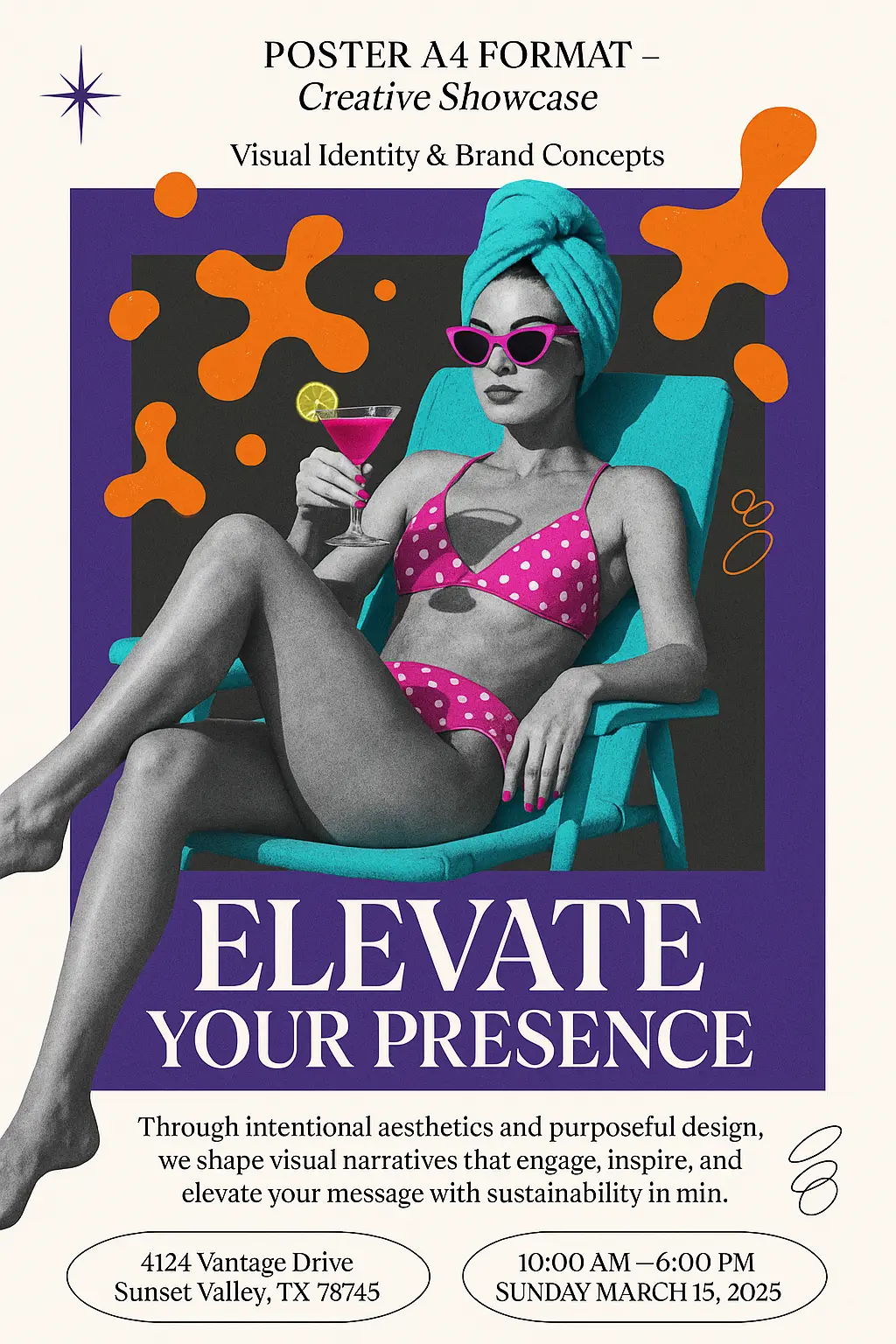 Cool Poster template with stylish woman, bold surreal layout