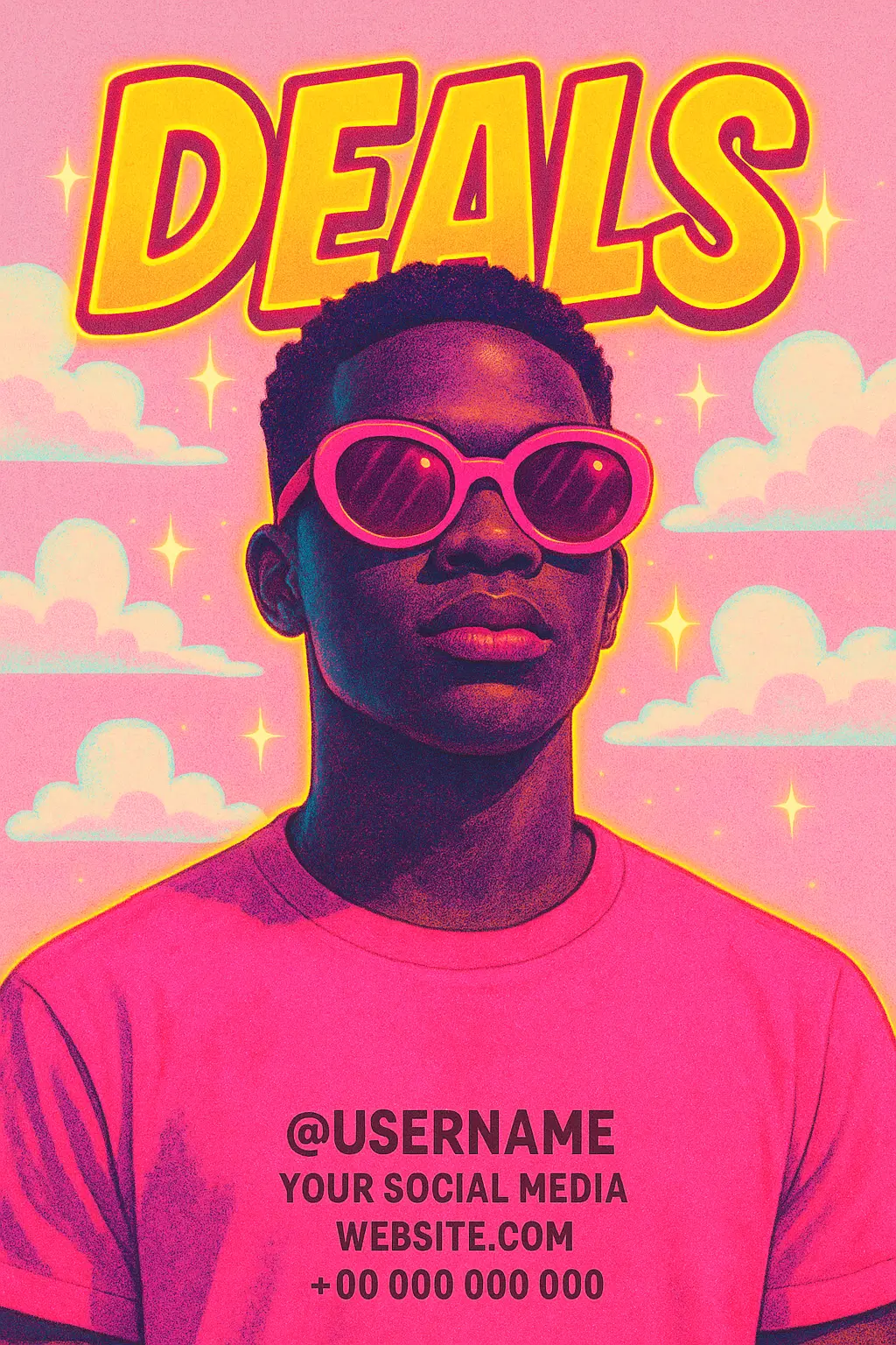 Cool Poster template featuring a confident person in pink with bold text and stars