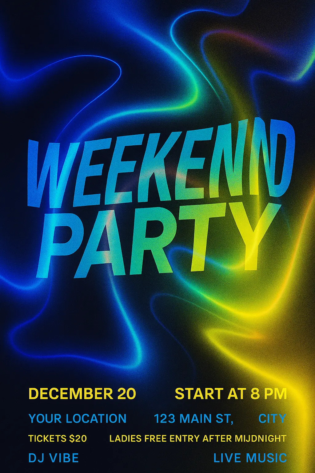 Cool Poster template with vibrant gradient, neon effects, and bold typography