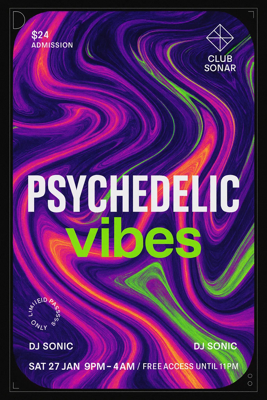 Cool Poster template with psychedelic marbled colors and bold event text