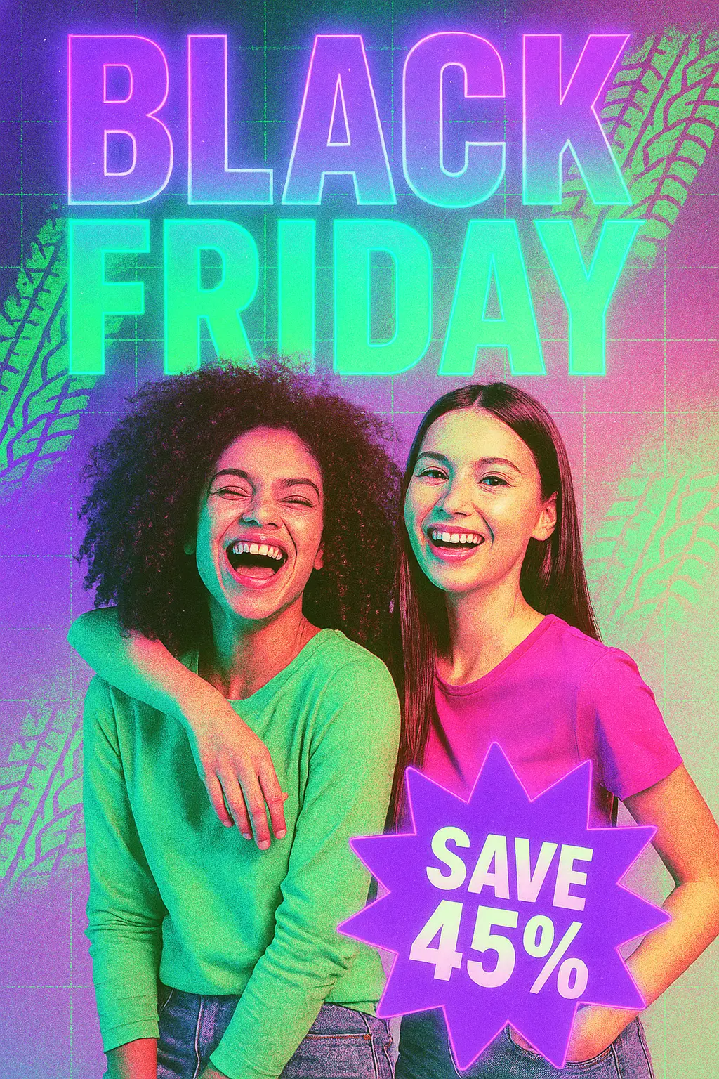 Cool Poster template featuring two women posing with energetic vibe